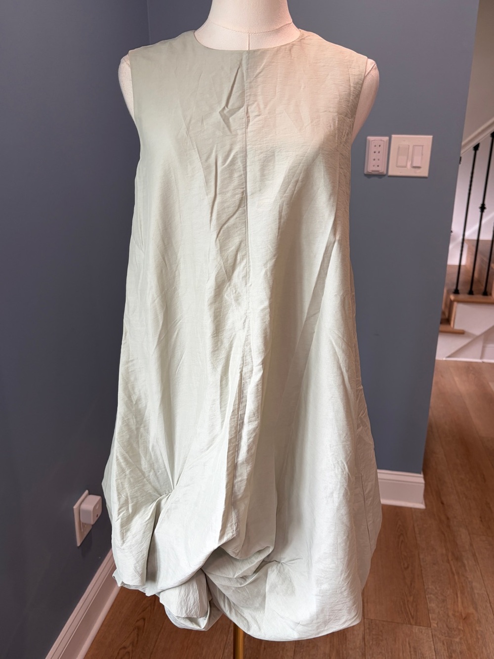 COS Cotton Silk Cocoon Dress Light Sage Green Draped Minimalist Midi